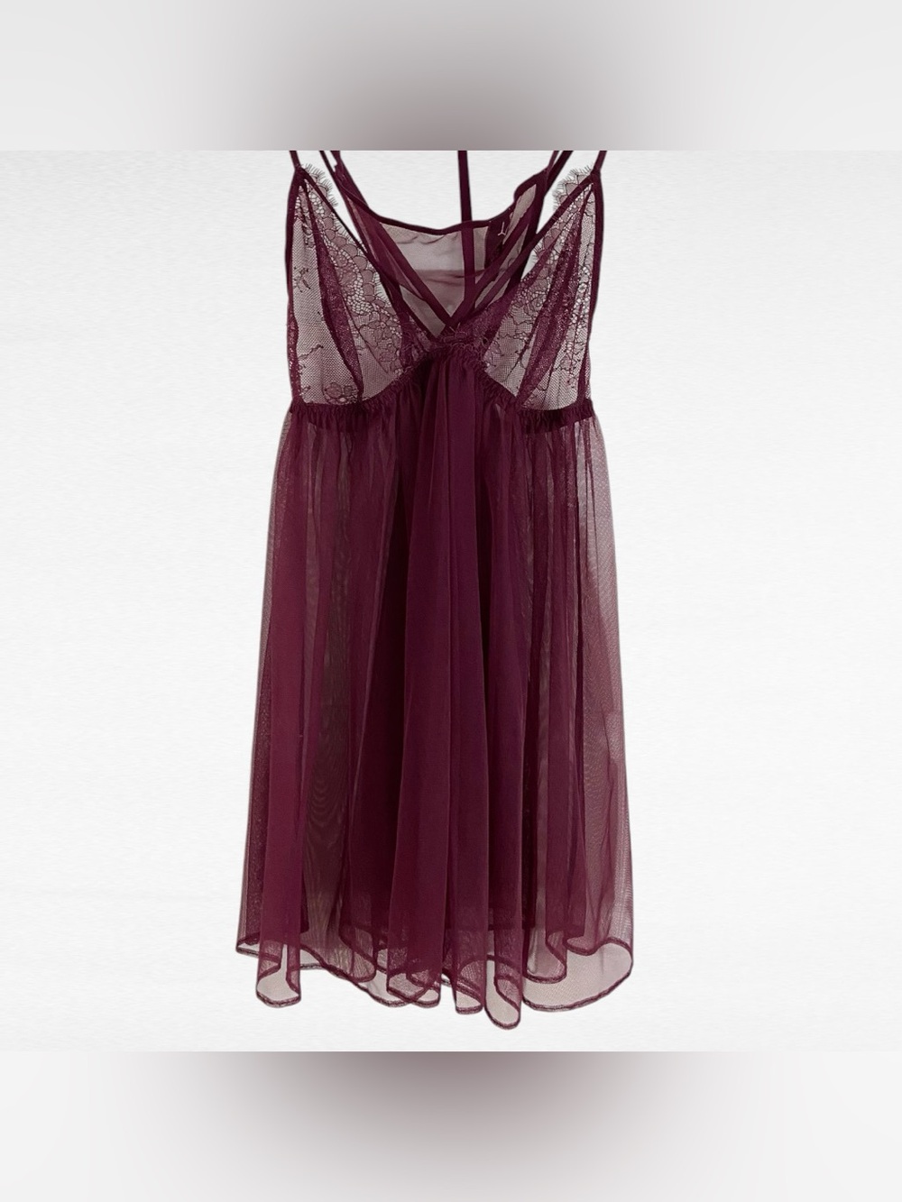Victoria’s Secret Burgundy Mesh Lace Babydoll & Matching Lignerie Thong Set XL